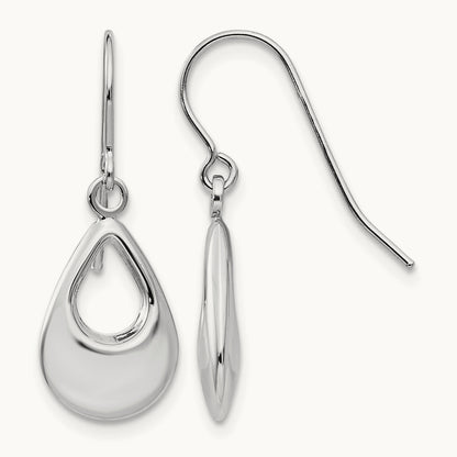 Teardrop Hollow Dangle Earrings — 14K White Gold