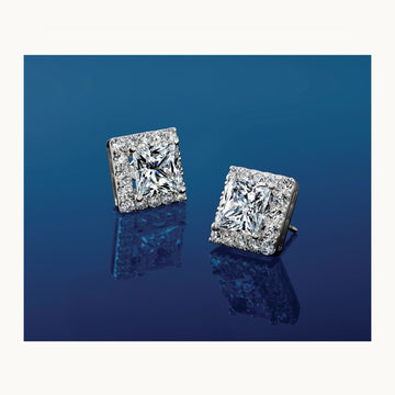 Princess Halo Post Earrings, 0.50-7.50 ct tw Lab-Grown Diamond — 3 7/8 ct, 14K White Gold
