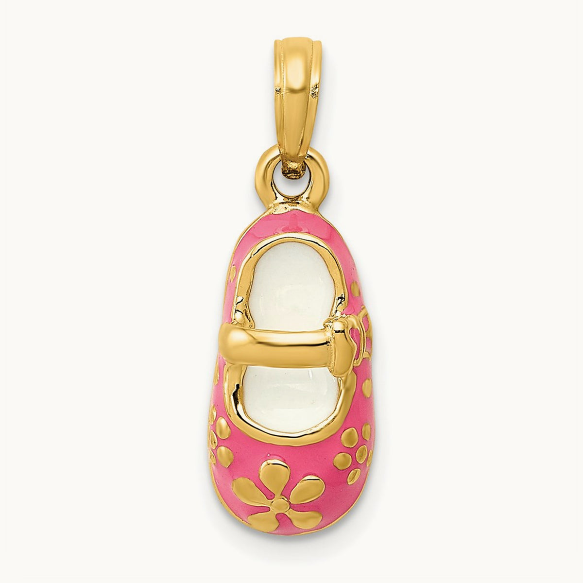 Enameled 3D Baby Shoe Pendant, 14K Pink