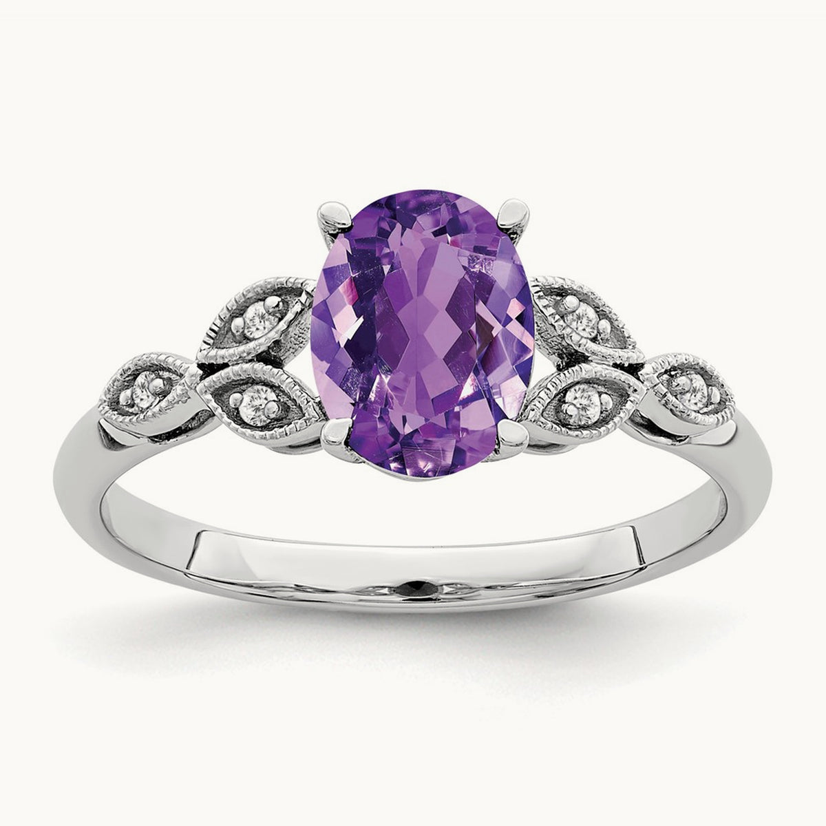 Oval Amethyst and Diamond Ring, 14K White Gold