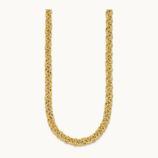 Polished and Textured Fancy Link 18in Necklace, 14K