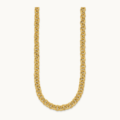 Polished and Textured Fancy Link 18in Necklace, 14K