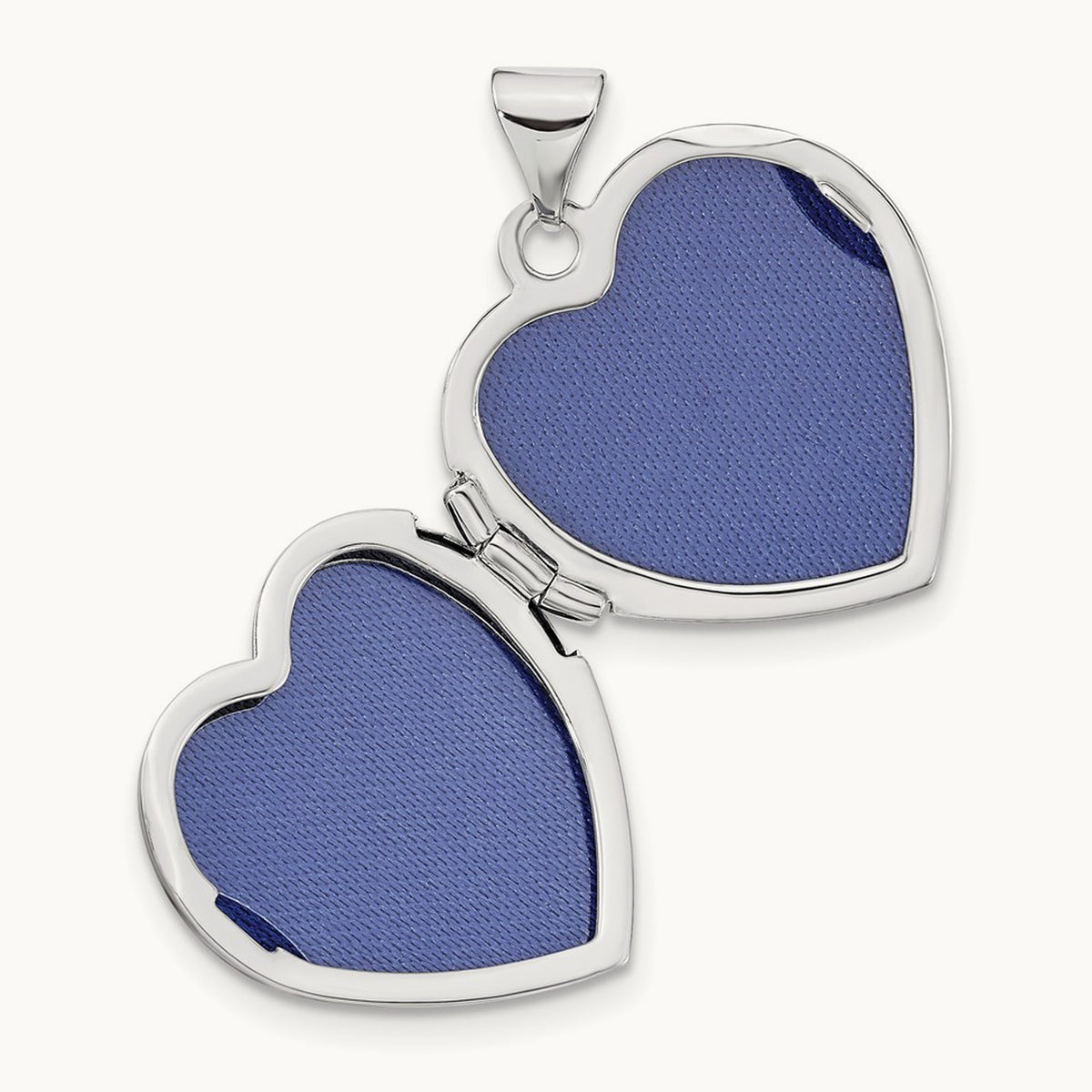 Brushed with Beaded Edge Heart Locket — 14K White Gold