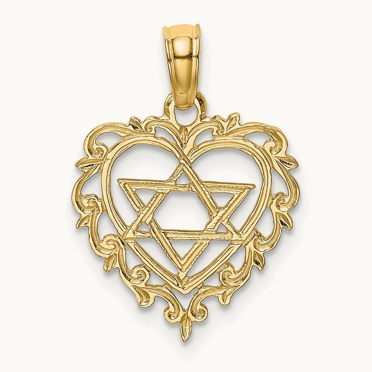 Textured Star Of David In Heart Charm, 14K