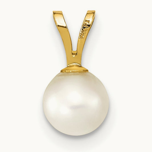 5- Round White Saltwater Akoya Cultured Pearl Pendant, 6mm, 14K Gold