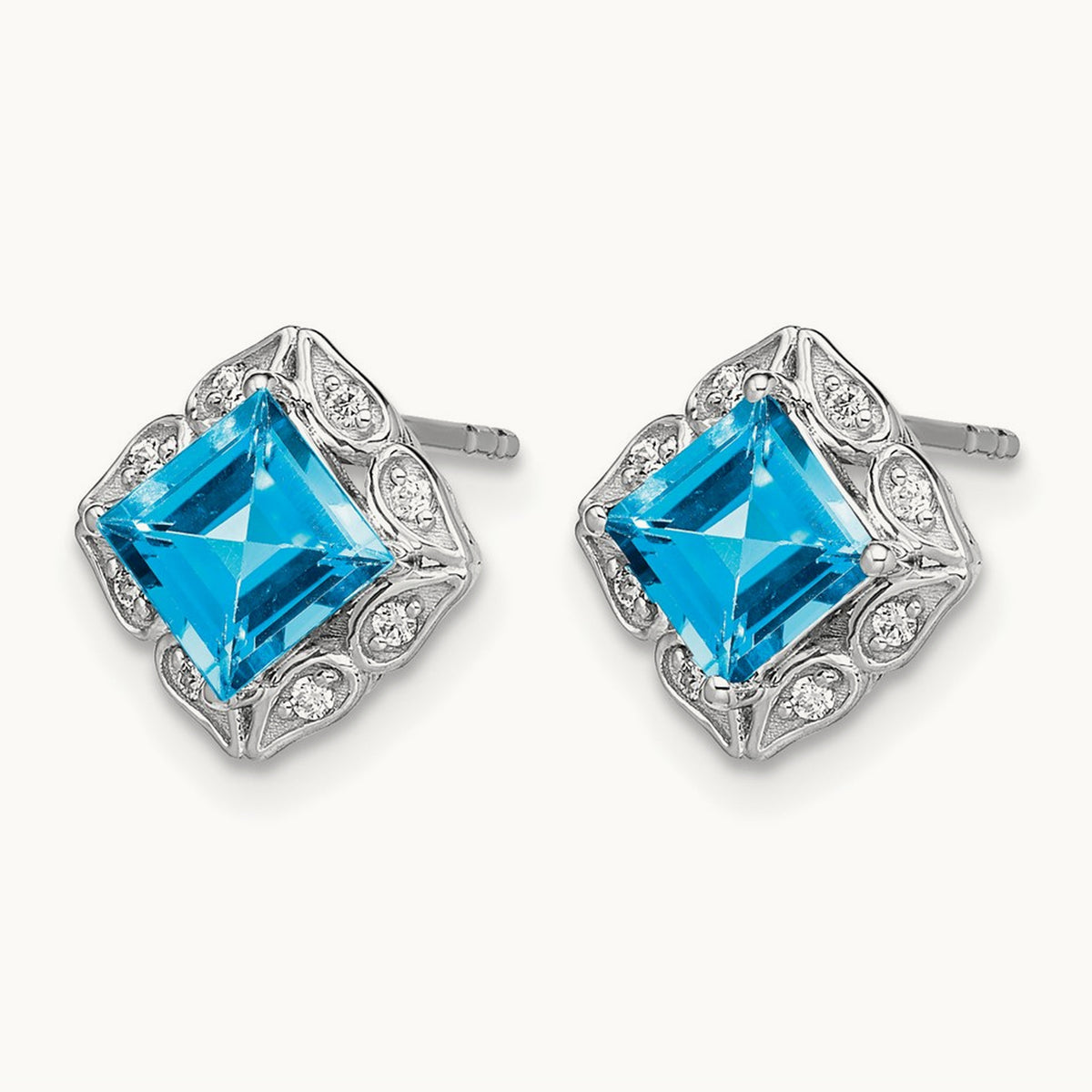 Square Blue Topaz and Diamond Earrings — 8.25mm