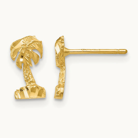 Diamond-cut Palm Tree Earrings, 14K