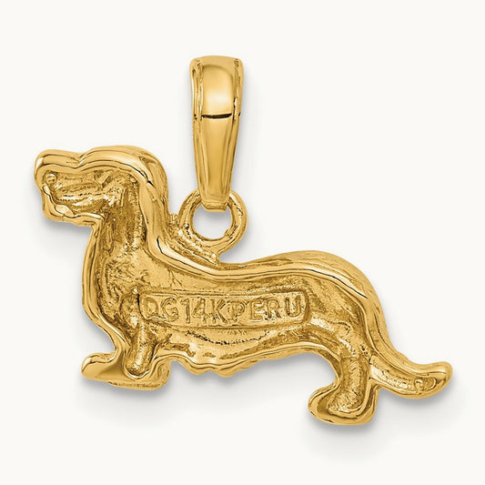 Long-Haired Dachshund Dog Pendant, 14K