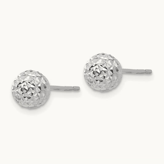 Ball Post Earrings, 6mm, 14K White Gold
