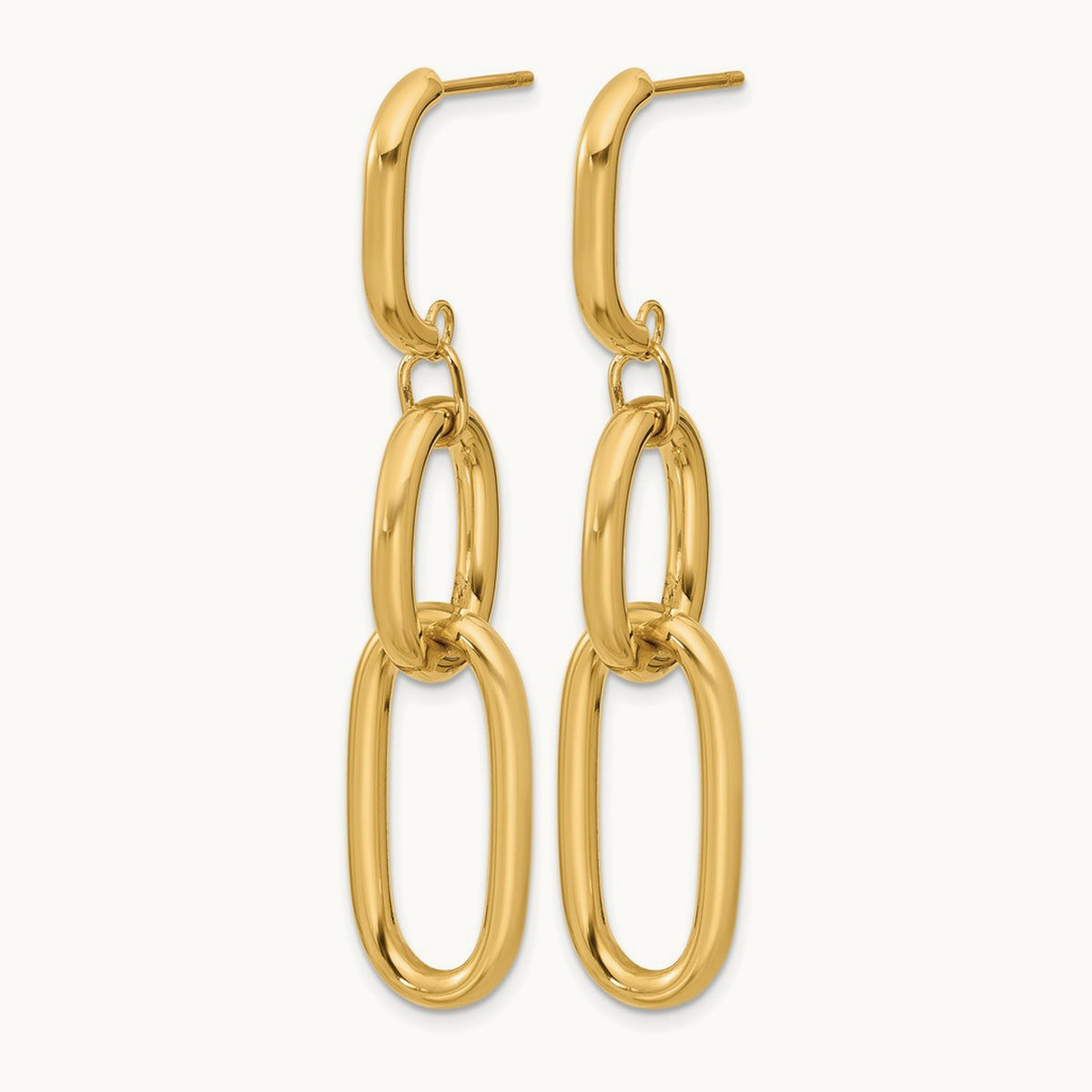 Polished Oval Link Dangle Post Earrings — 56.25mm