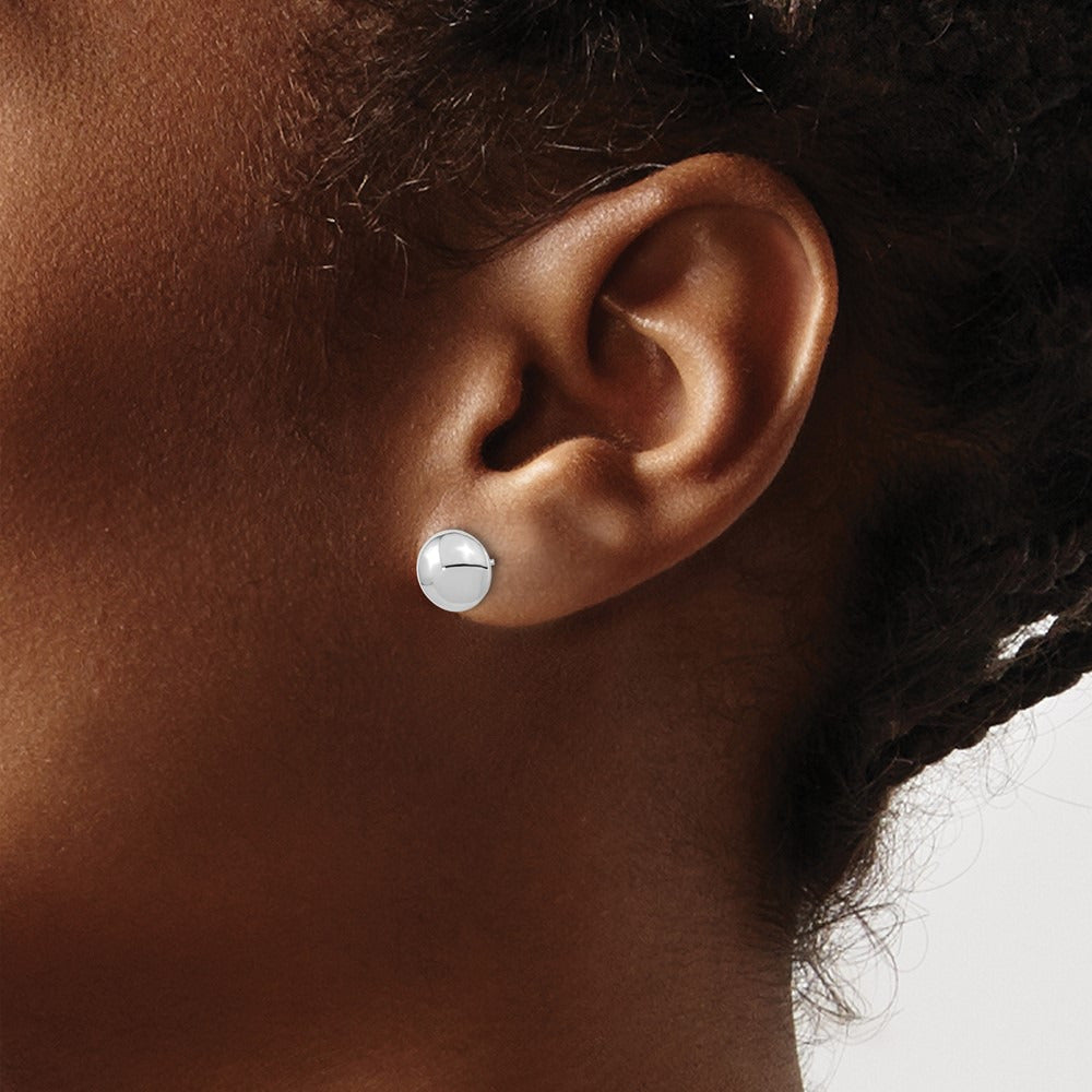 Polished Button Post Earrings — 14K White Gold, 8mm