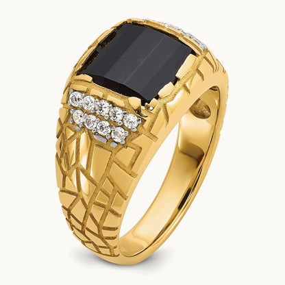 Onyx Nugget Men's Ring, 0.25 ct tw Lab-Grown Diamond