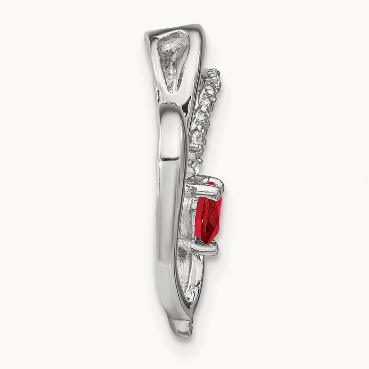 Ruby and Diamond Heart Chain Slide, 14K White Gold