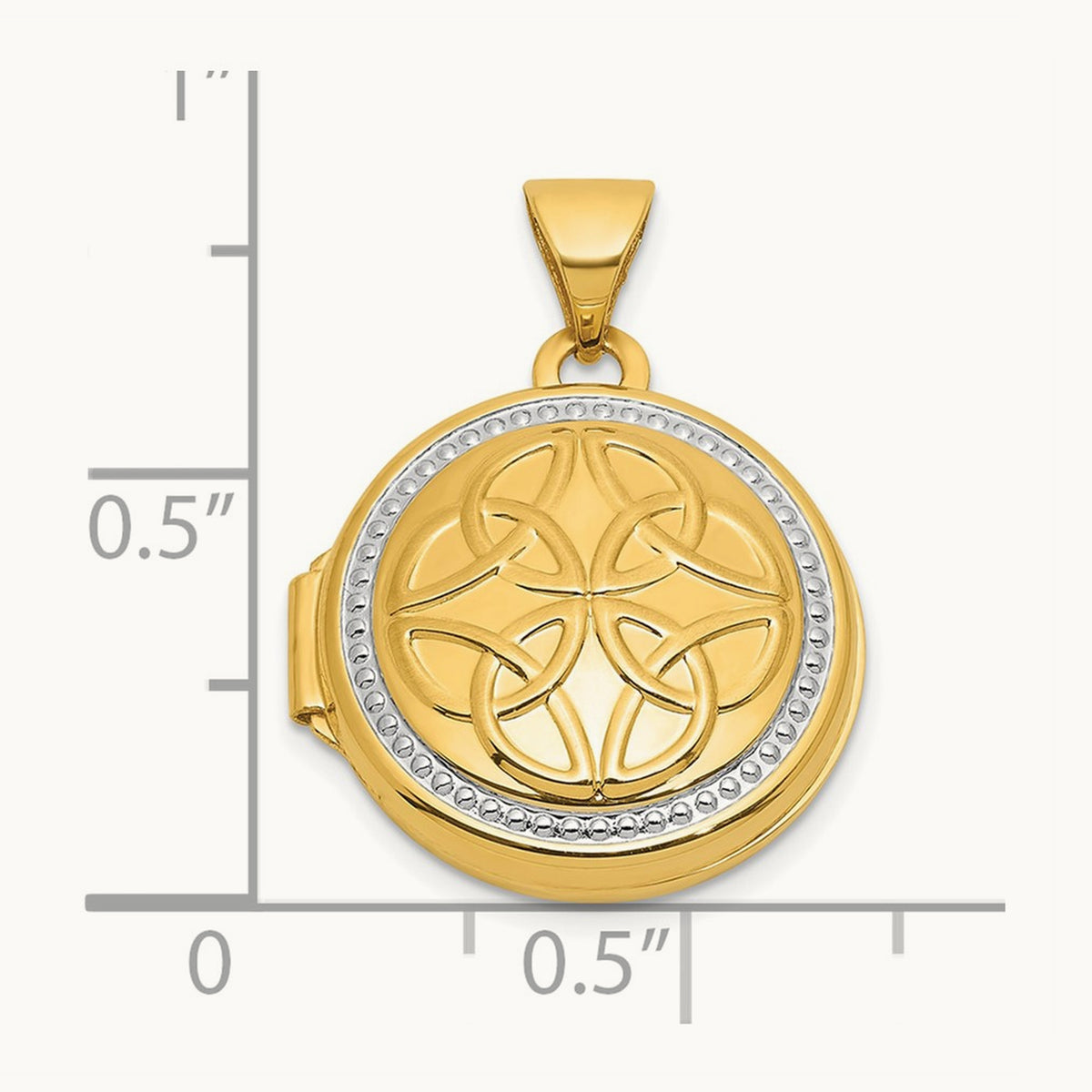 Polished Celtic Round Locket, 16mm, 14K with White Rhodium