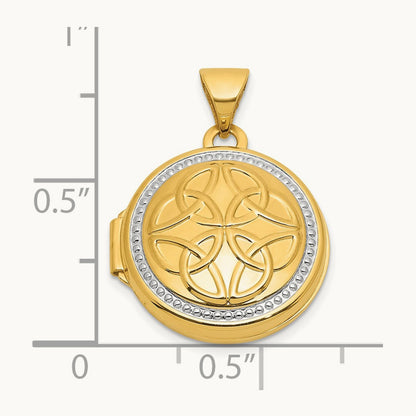 Polished Celtic Round Locket, 16mm, 14K with White Rhodium