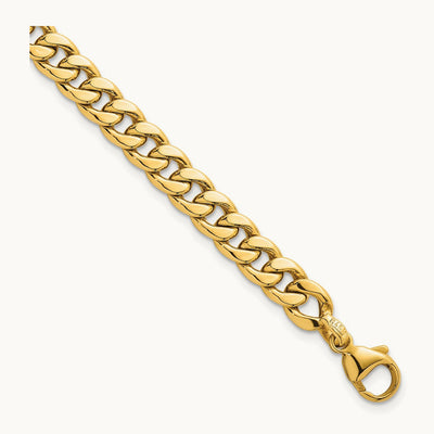 Polished Flat Curb Chain w/1in Ext. Bracelet, 6.5mm, 14K
