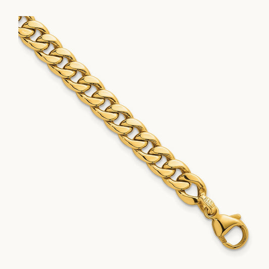 Polished Flat Curb Chain w/1in Ext. Bracelet, 6.5mm, 14K