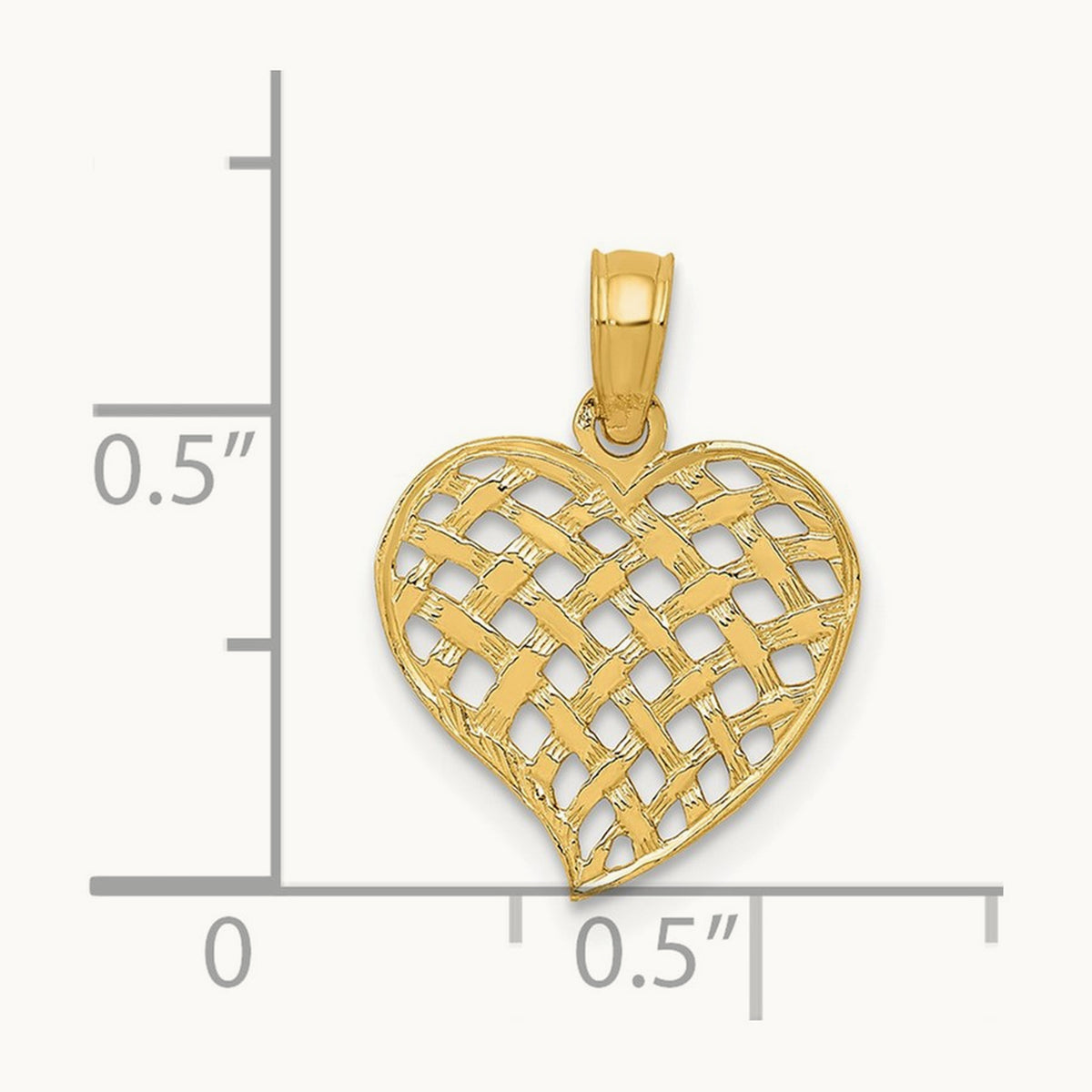Polished Basket Weave Pattern Heart Pendant, 14K