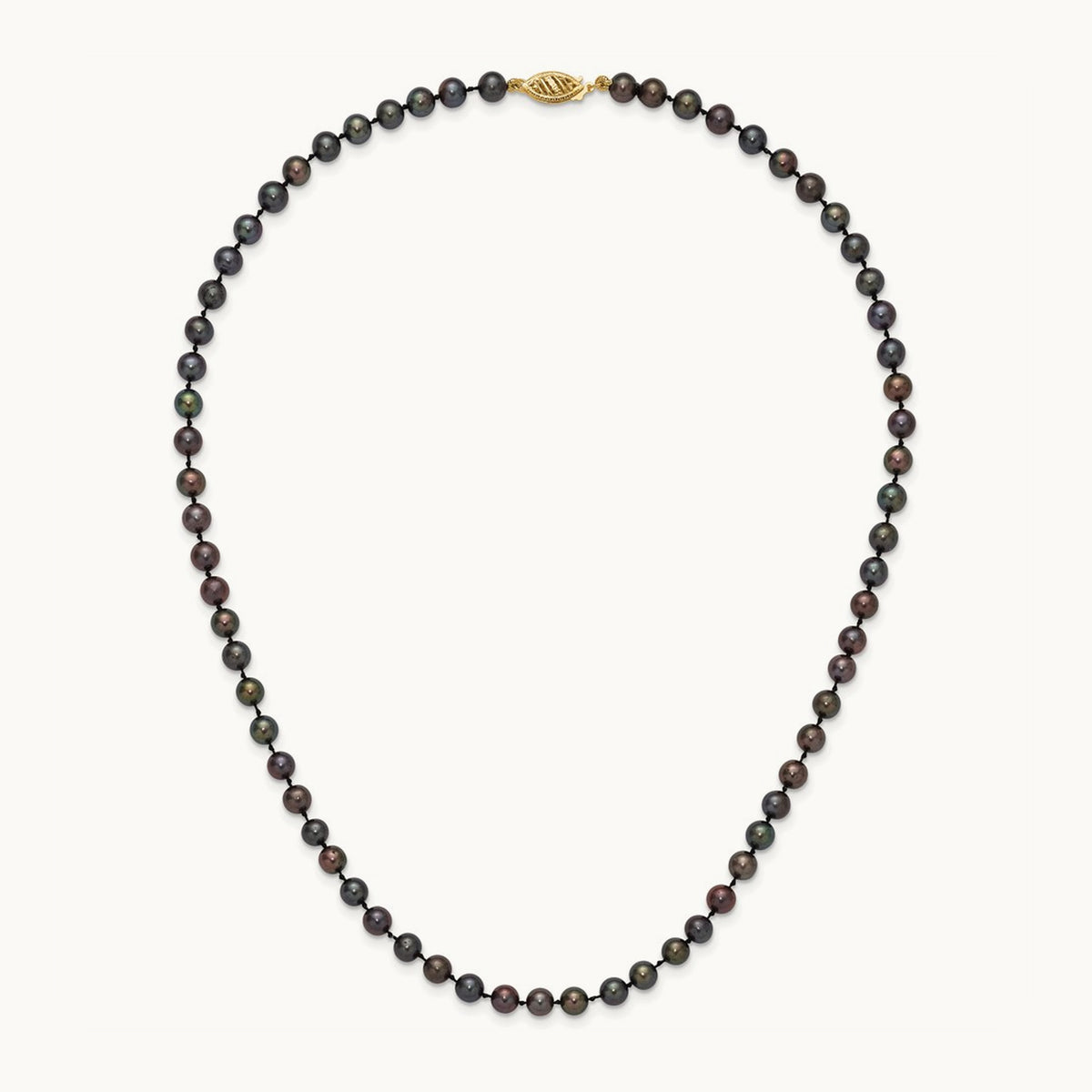 5- Black Near Round Freshwater Cultured Pearl Necklace, 6mm, 14K