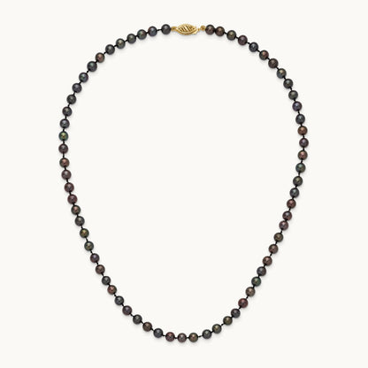 5- Black Near Round Freshwater Cultured Pearl Necklace, 6mm, 14K