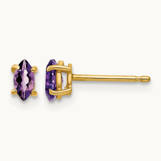 5x2. Marquise Amethyst earring, 5mm, 14K