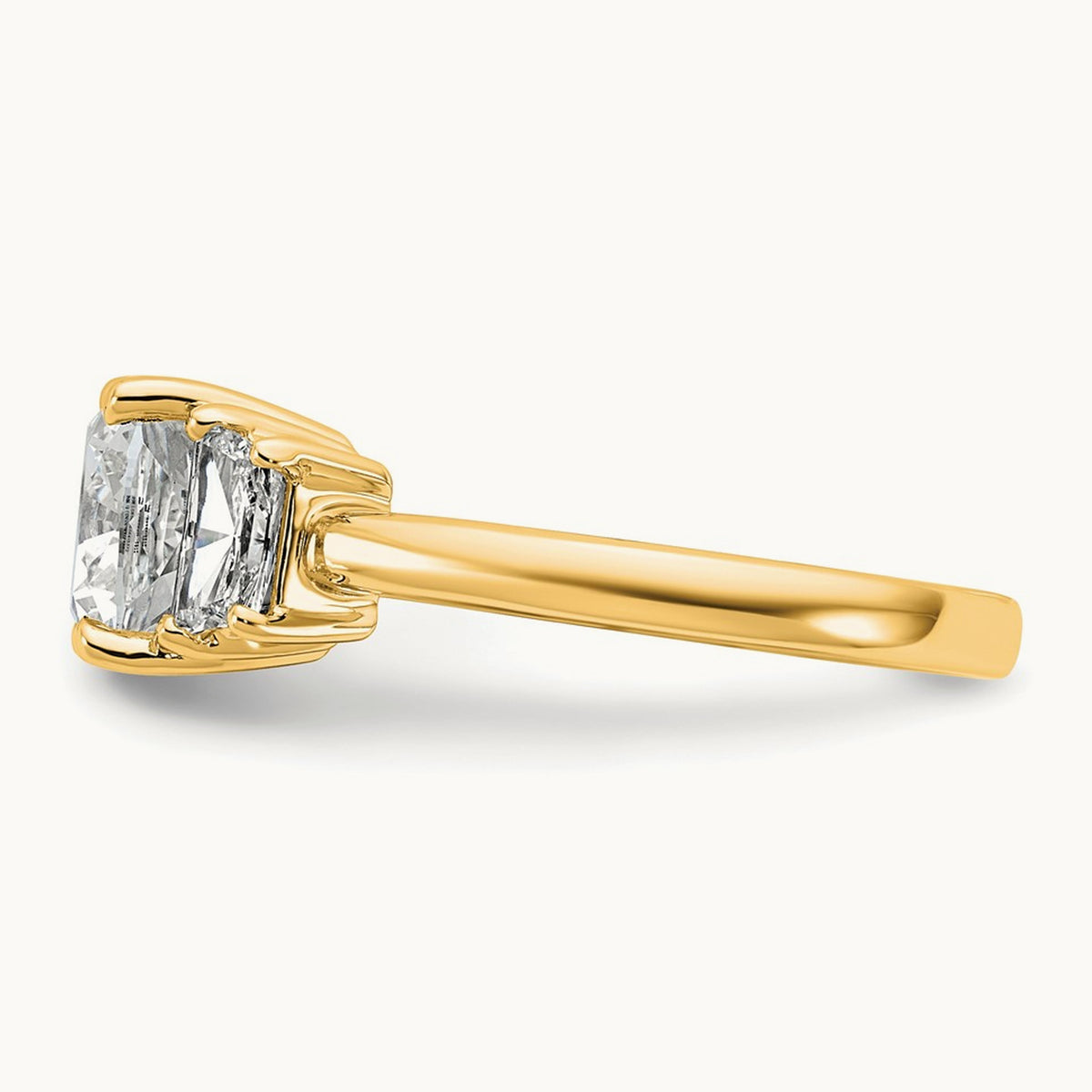 Cushion & 1/2 Moon Engagement Ring — 14K Yellow Gold, 3 1/8 ct, 7