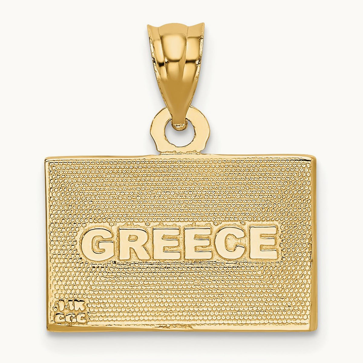 Solid Enameled Greece Flag Pendant, 14K