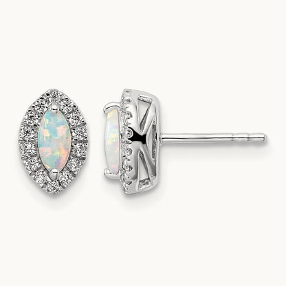 Created Opal Oct Birthstone Post Earrings, 0.20 ct tw Lab-Grown Diamond