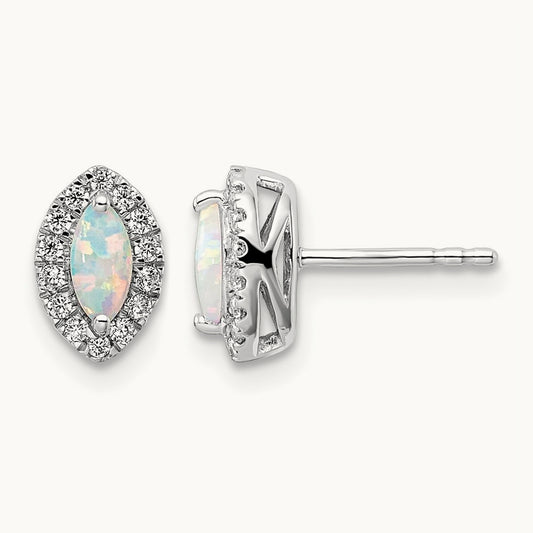 Created Opal Oct Birthstone Post Earrings, 0.20 ct tw Lab-Grown Diamond