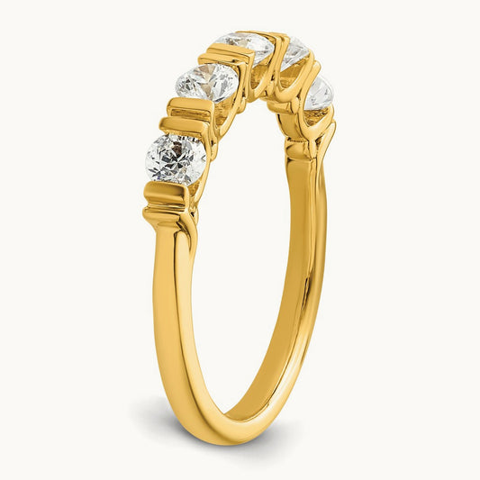 Complete Diamond Tension Set 5-Stone Wedding Band — 14K Yellow Gold
