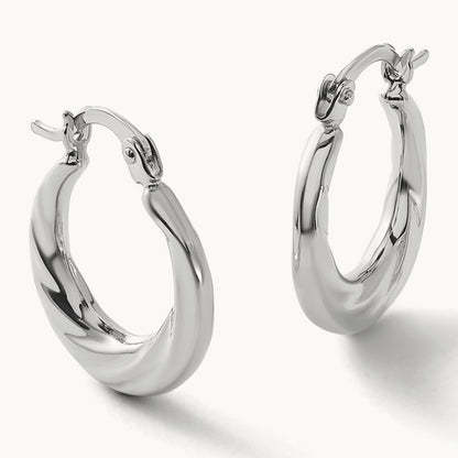 Polished and Grooved Hoop Earrings, 10K White Gold — Leslie's