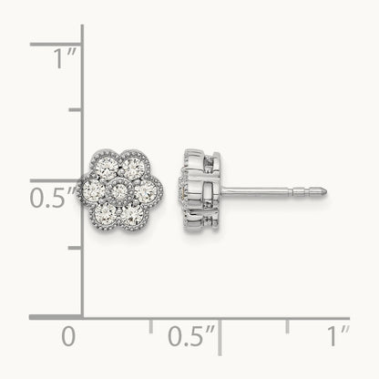 Floral Diamond Post Earrings, 14K White Gold