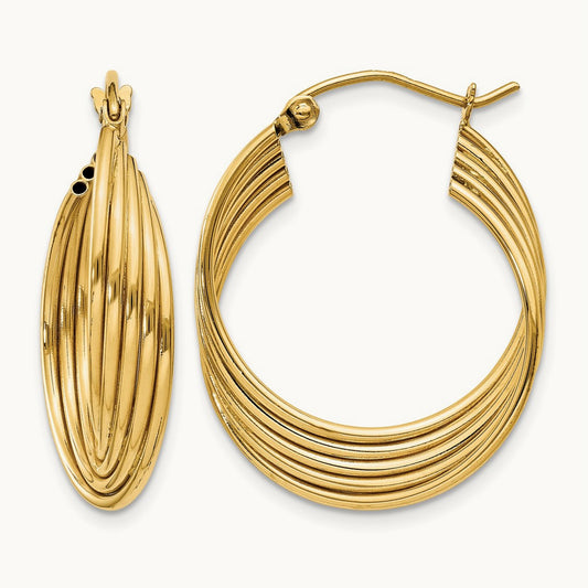 Lightweight Fancy Hoop Earrings, 14K