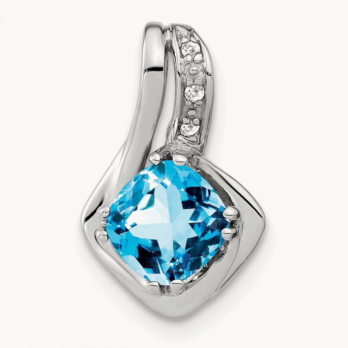 Blue Topaz and Diamond Chain Slide Pendant — 14K White Gold