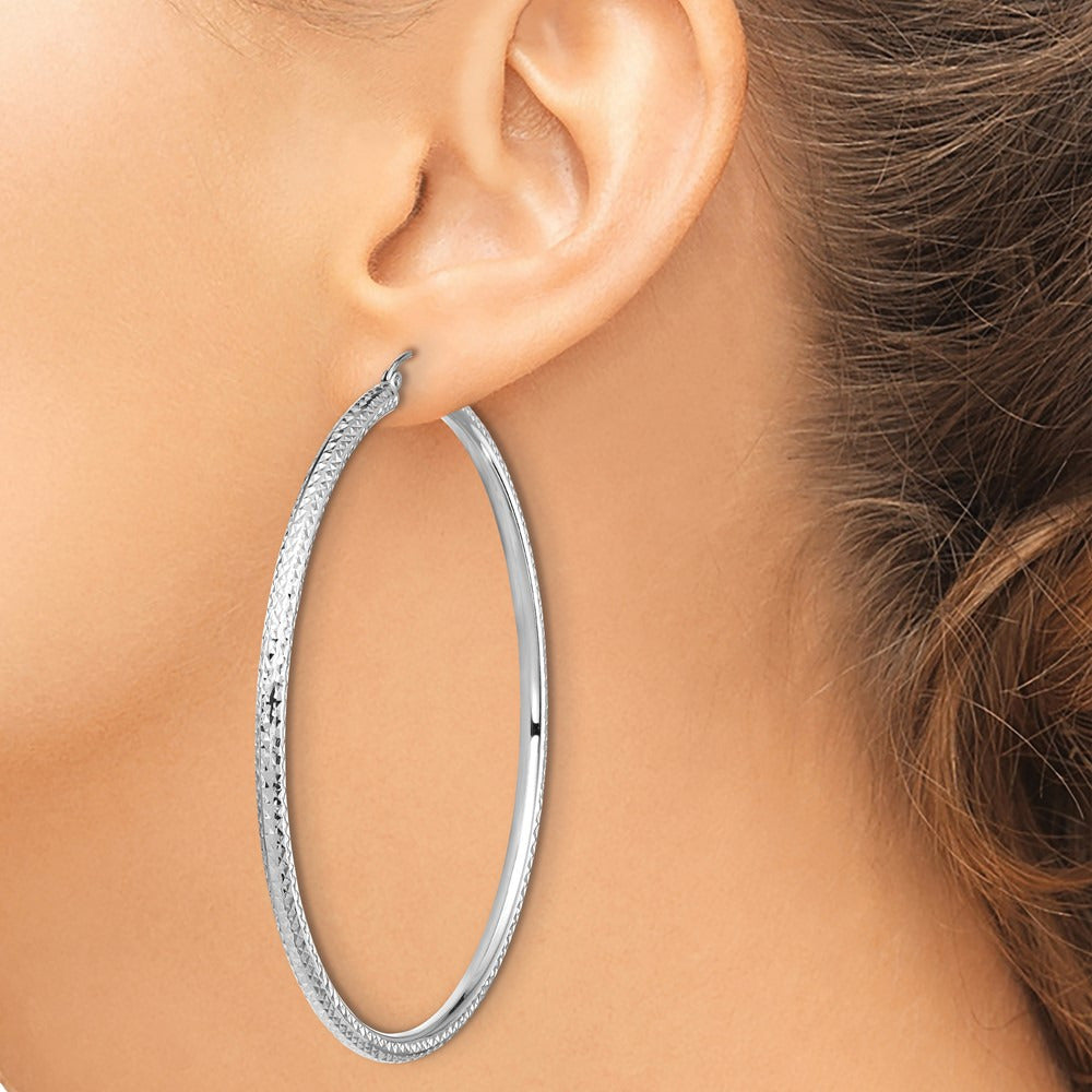 Lightweight Diamond-cut Hoop Earrings — 14K White Gold