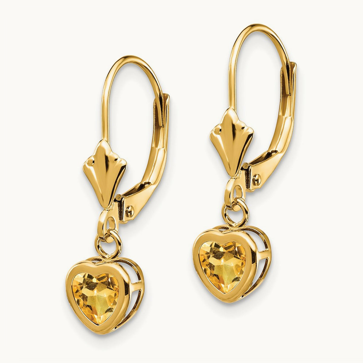 Heart Citrine Earrings, 5mm, 14K