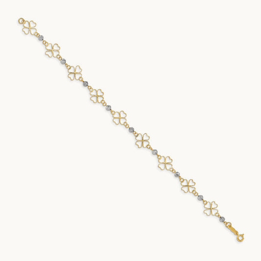 Diamond-cut Open Clovers & Beads Bracelet, 14K Two-tone