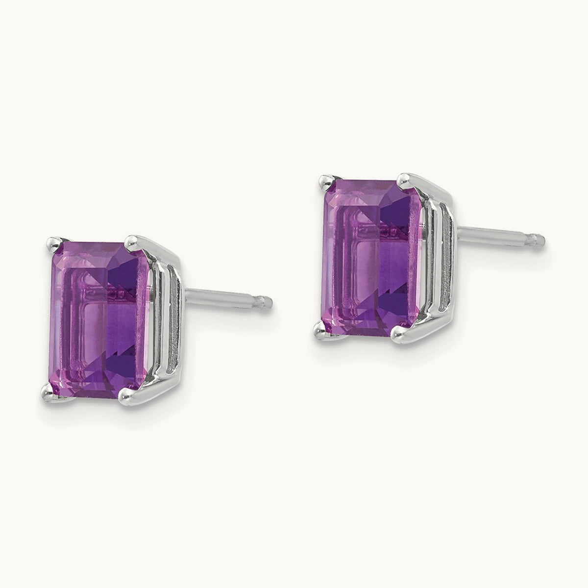 8x6mm Emerald Cut Amethyst Earrings, 14K White Gold