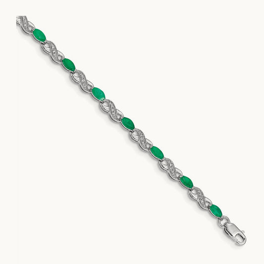 Diamond and Emerald Infinity Bracelet — 14K White Gold