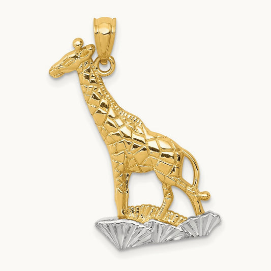w/Rhodium Diamond-cut Polished Giraffe Pendant, 14K