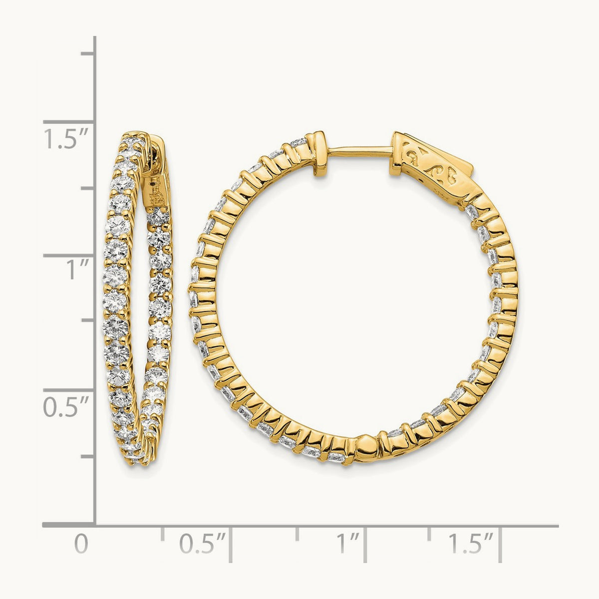 Diamond Round Hoop w/Safety Clasp Earrings, 14K