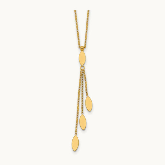 Polished Oval Dangle W/2in Ext Necklace, 14K