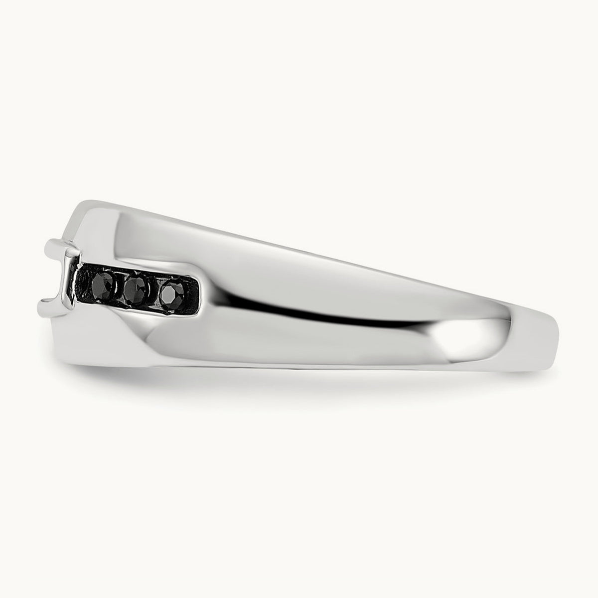 Complete White and Black Diamond Men's Ring, 14K White Gold