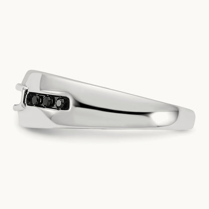 Complete White and Black Diamond Men's Ring, 14K White Gold