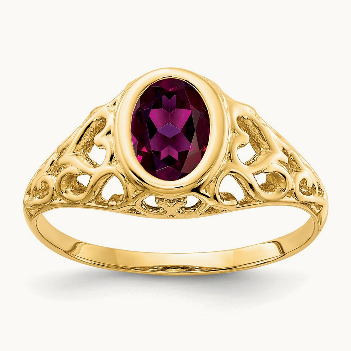 7x5mm Oval Rhodolite Garnet ring, 14K