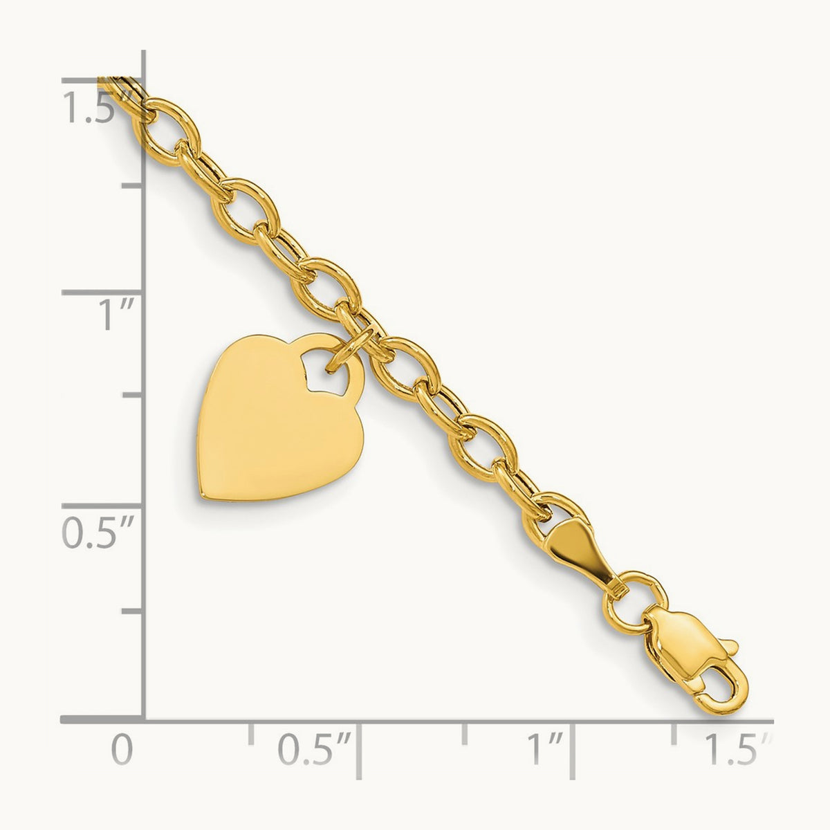 Dangle Heart Bracelet -Hollow Chain Solid Heart, 14K