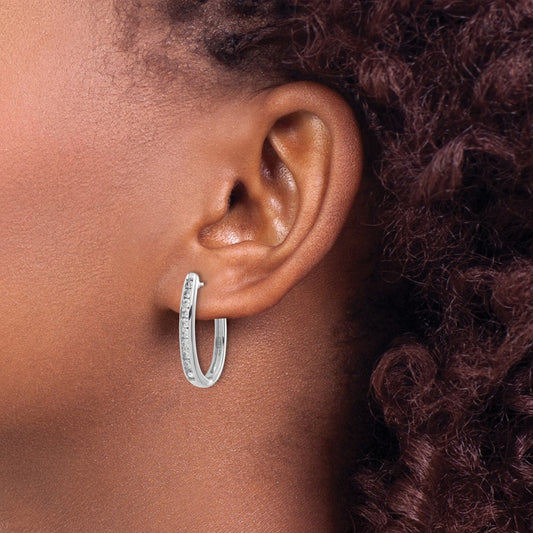 Diamond Oval Hinged Hoop Earrings — 14K White Gold