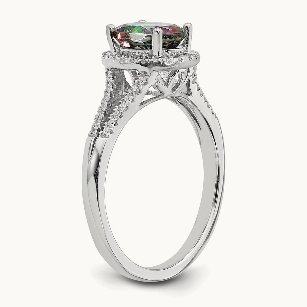 Mystic Fire Halo Engagement Ring, 0.15 ct tw