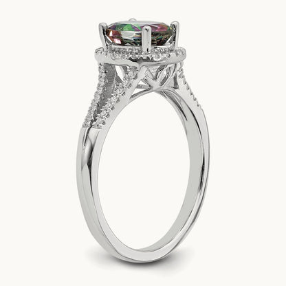 Mystic Fire Halo Engagement Ring, 0.15 ct tw