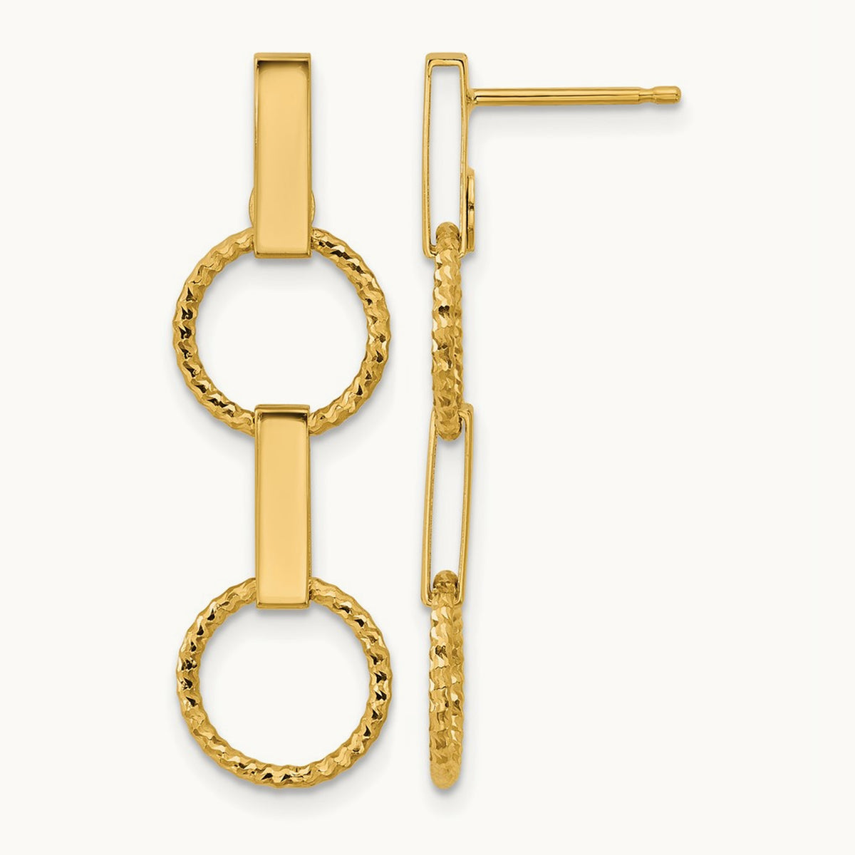 Polished and Diamond-cut Circle Dangle Post Earrings, 14K — Leslie's